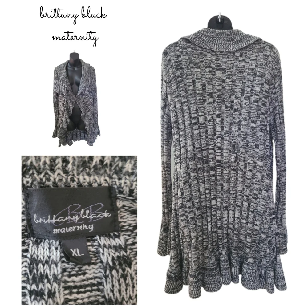 BRITTANY BLACK MATERNITY BLACK & WHITE WATERFALL CASCADE CARDIGAN - Picture 1 of 1